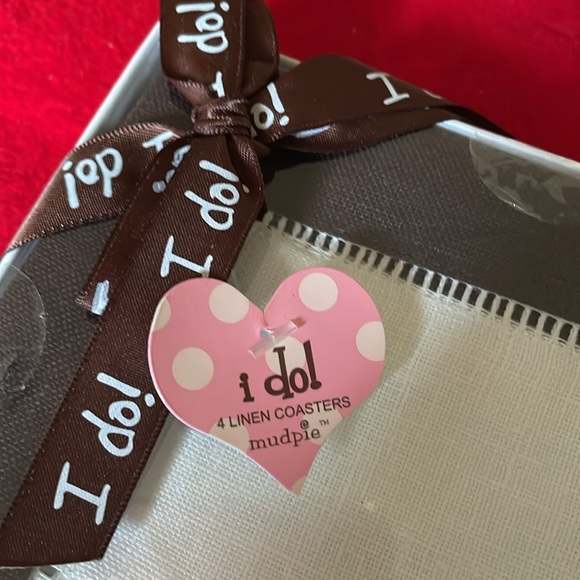 mudpie 4 Linen Coasters- Mr. & Mrs. Monogrammed-Beige & Brown - Picture 2 of 3